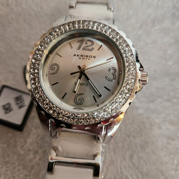 Akribos XXIV Genuine Ceramic Quartz Movement Womens Watch AK514WT - Picture 4 of 9